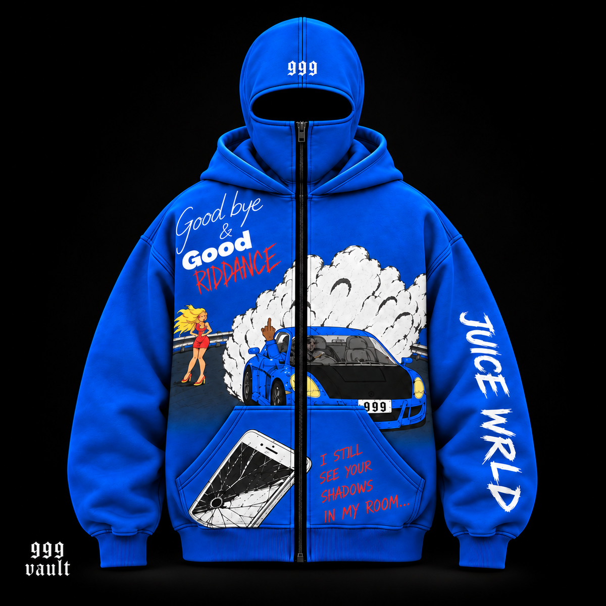 Blue 999 vault Juice WRLD full zip hoodie